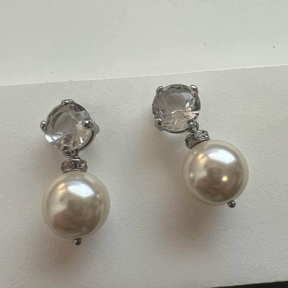 Oversized Pearl & Clear Stone Stud Earring